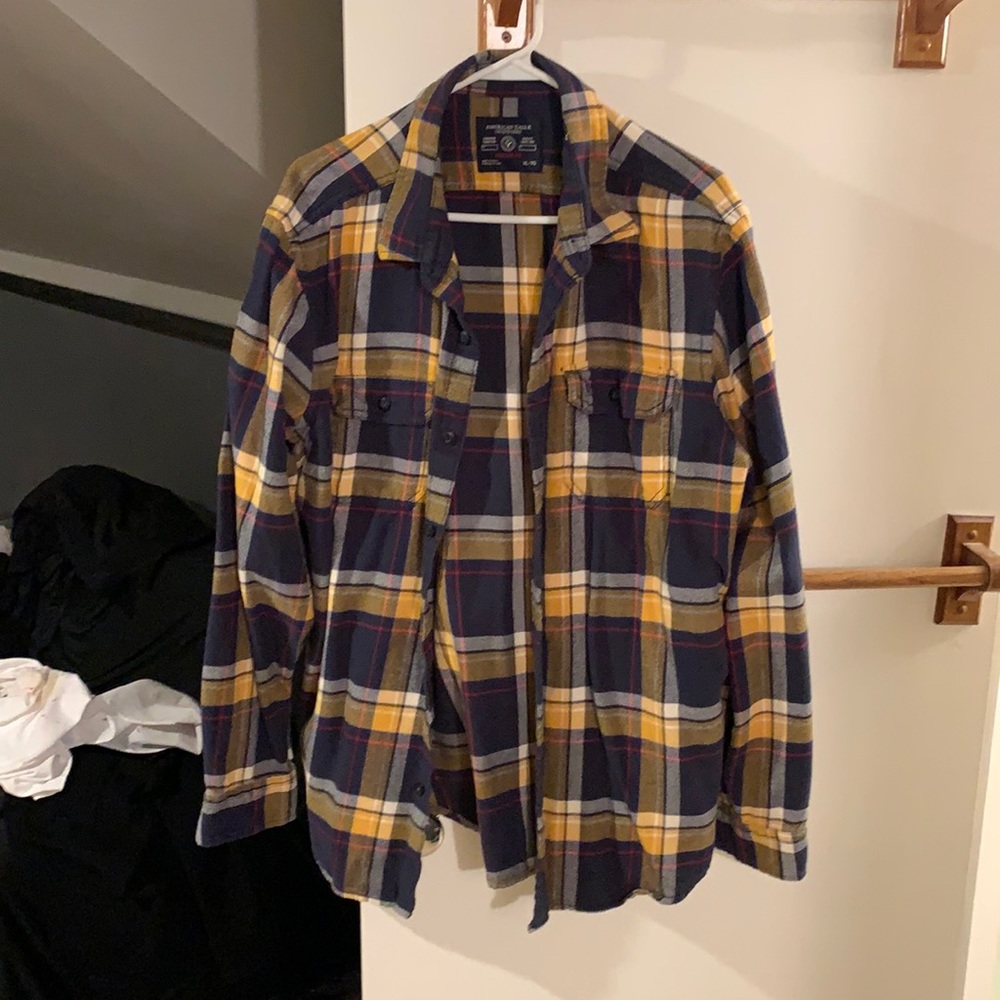 American Eagle athletic fit flannel XL yellow blue